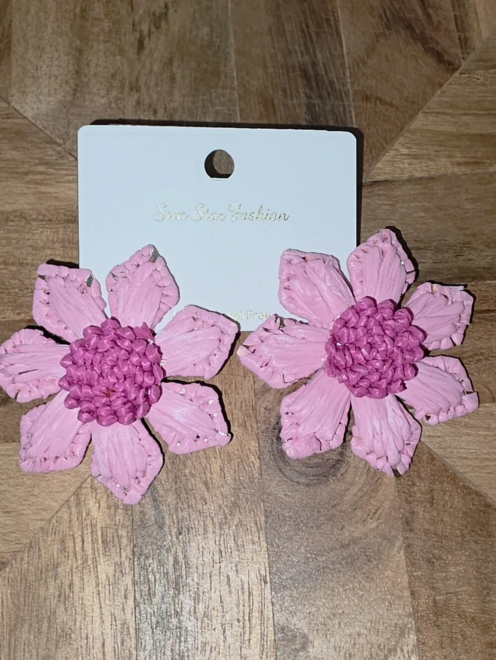 Pink Floral Statement Rafia Earrings In Pink With Fuchsia